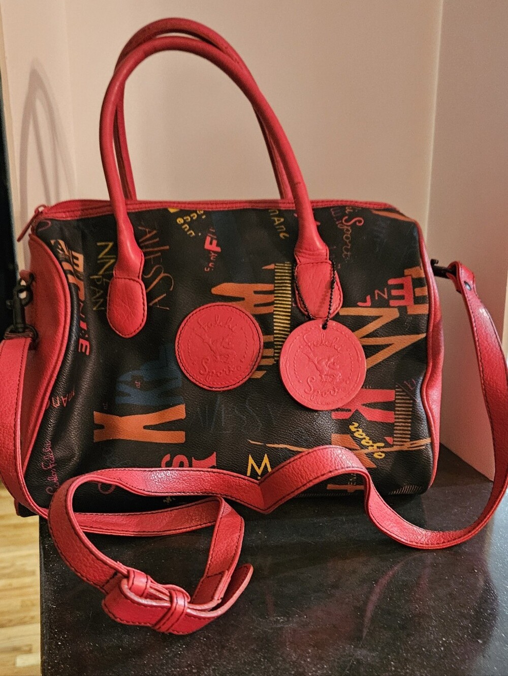 Vintage Carlos Falchi Sport Crossbody Graffiti Handbag Travel Duffle